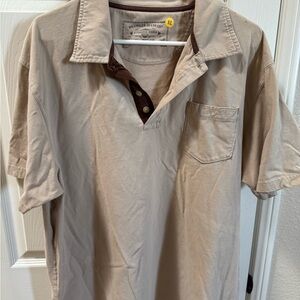 Wrangler Tan Short-Sleeve Polo with Contrast Placket